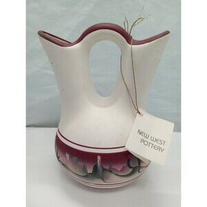 New‎ West Pottery Wedding Vase Hand Painted Maroon Desert Cactus Signed Numbered